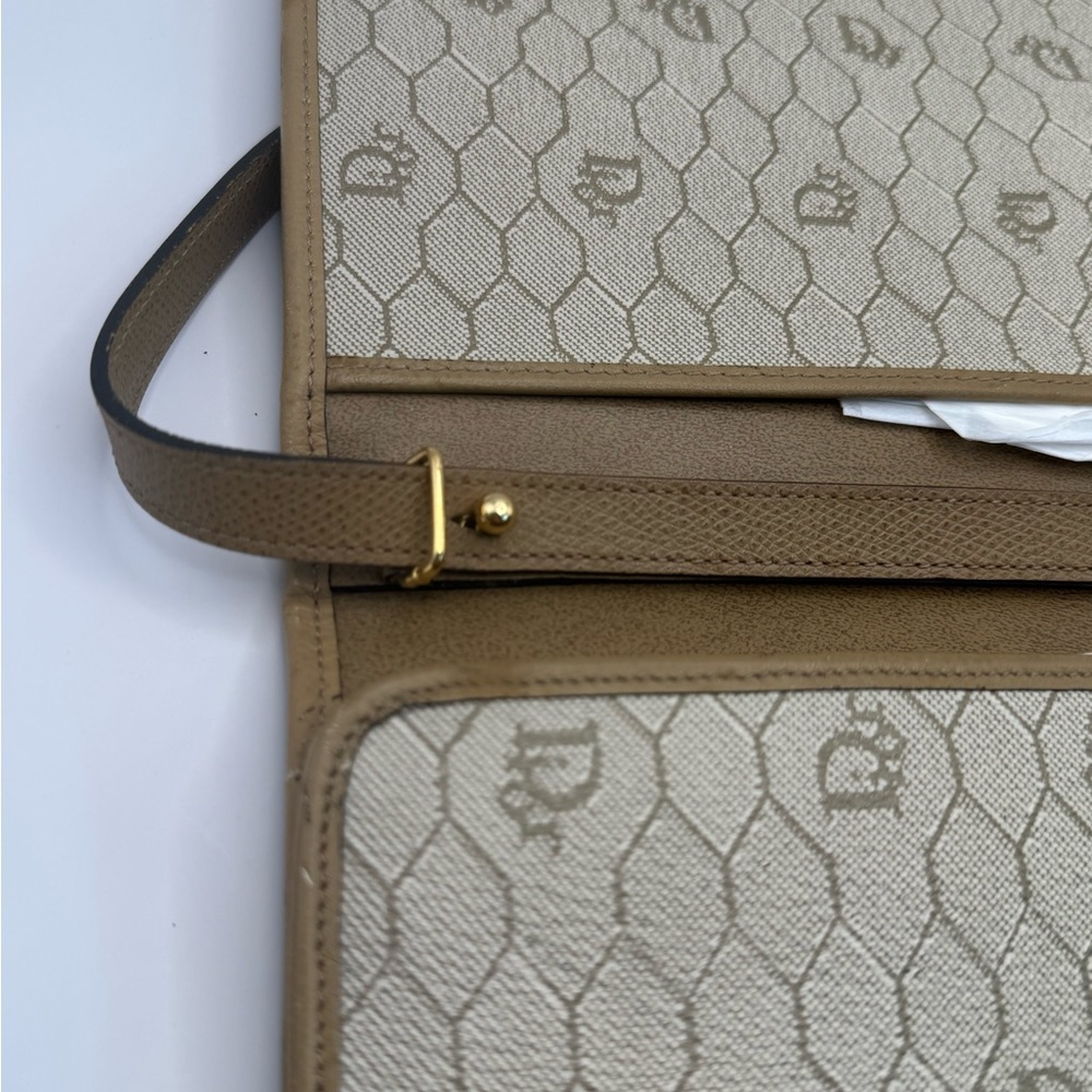 Vintage Christian Dior Crossbody Tan Leather Honeycomb Monogram Messenger - Picture 12 of 12